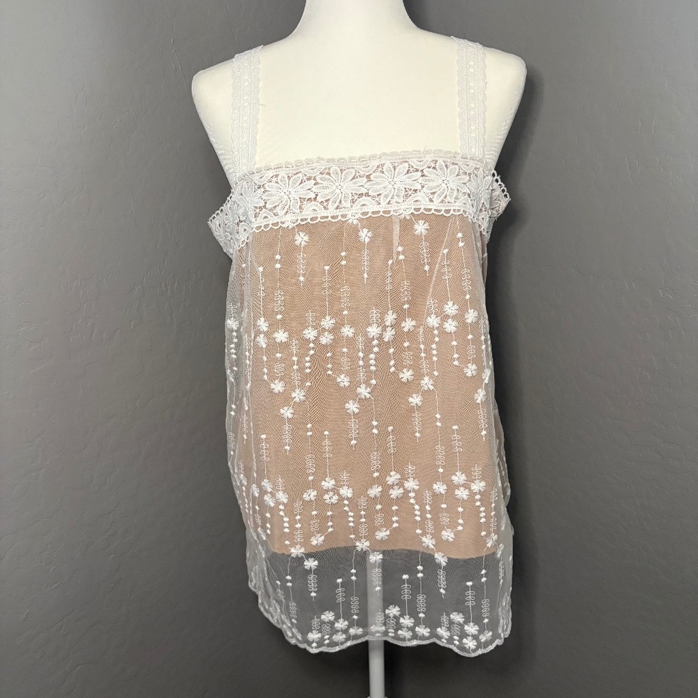 NWT New Fashion White Lace Tank Top Size Large